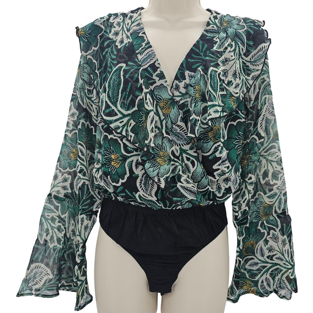 Band of the Free Womans size S Bonnie Emerald Floral Long Sleeve Bodysuit NEW